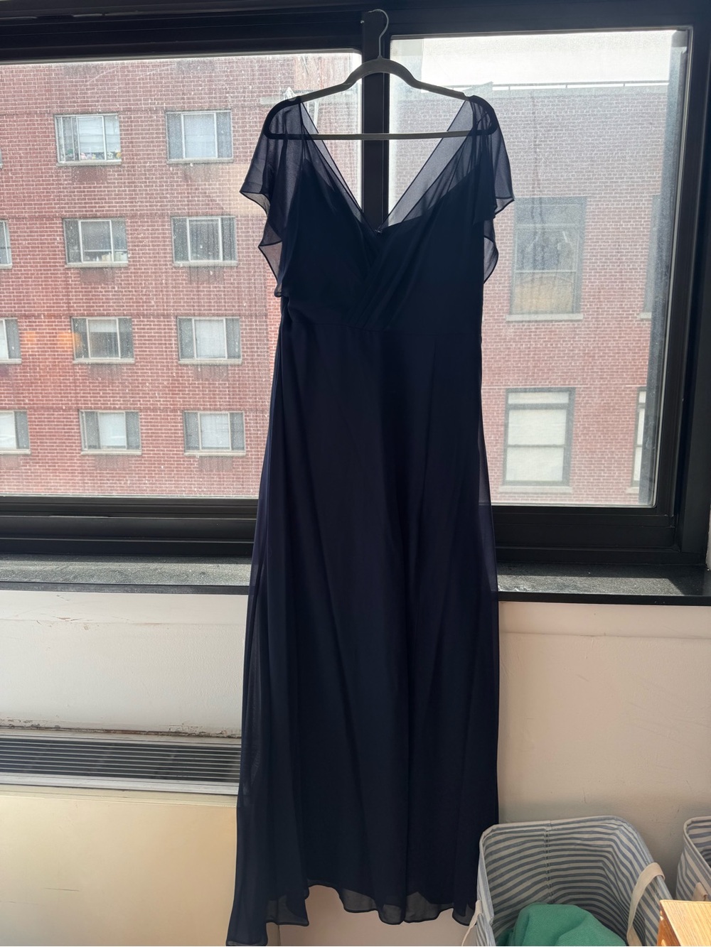 Jenny Yoo Inesse Luxe Chiffon Gown Navy Blue 16 Anthropologie BHLDN